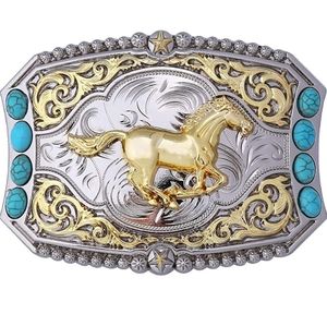 Weatern HORSE turquoise Gold And Silver Belt Buckle